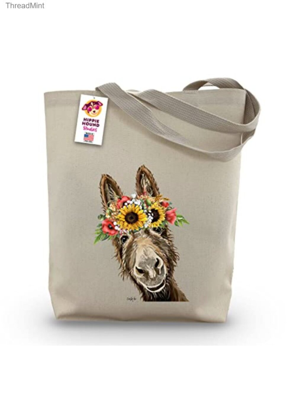 Donkey Tote Bag Handmade Canvas Reusable Shopping Shoulder Beach Grocery